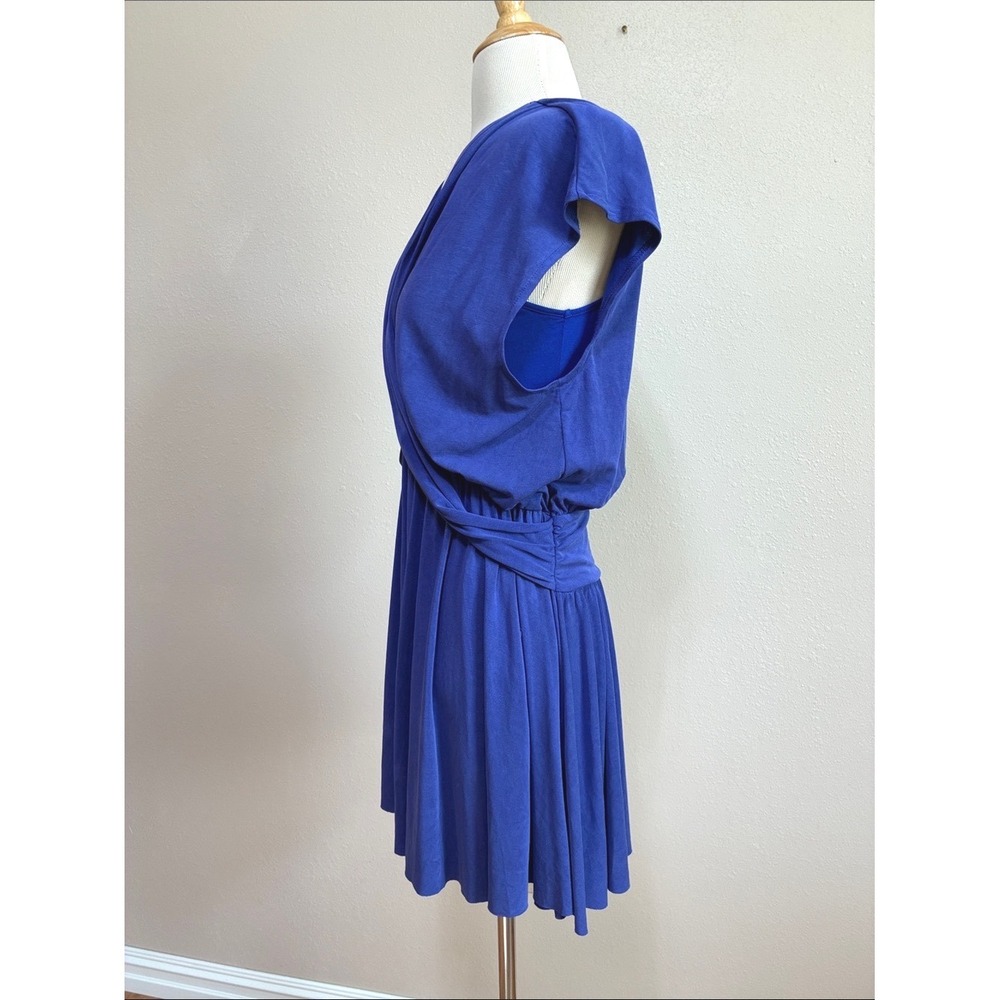 Free People XS Vibrant Cobalt Cupro Crisscross Front Mini Dress Vneck - Picture 4 of 10